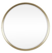 Runder Spiegel mit einem Durchmesser von ca. 73 cm und einem goldenen Rahmen, frontal abgebildet.