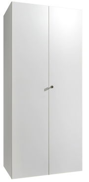 Weißer Mehrzweckschrank mit Schloss, Frontalansicht