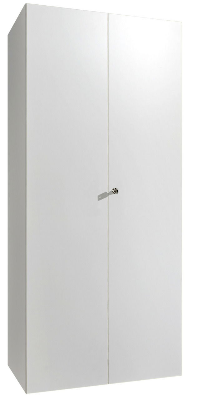 Weißer Mehrzweckschrank mit Schloss, Frontalansicht