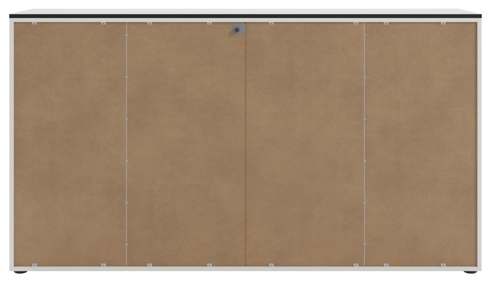 Frontansicht eines XL-Sideboards mit brauner Oberfläche und schwarzer Oberkante.