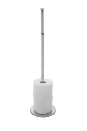 Edelstahl Stand Toilettenpapierhalter mit einer Rolle Toilettenpapier, frontal fotografiert