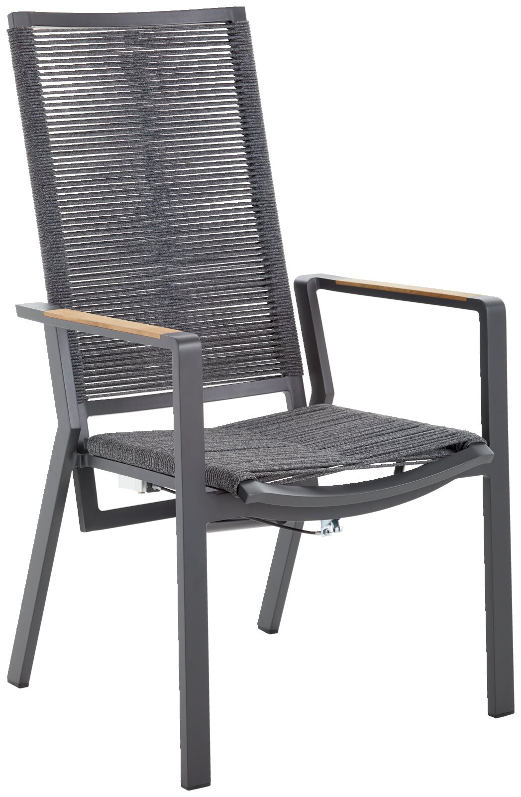 Amatio Relaxsessel LA SPEZIA Moderner Relaxsessel mit grauem Metallrahmen und geflochtenem Sitz, seitliche Perspektive