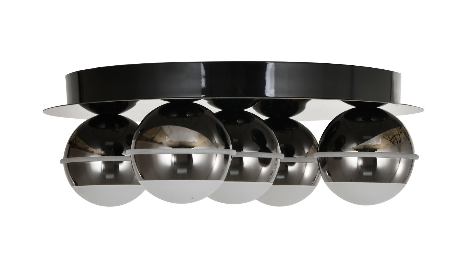 Moderne LED-Deckenleuchte mit mehreren kugelförmigen Lampen, seitliche Perspektive