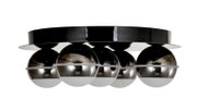 Moderne led-plafondlamp met meerdere bolvormige lampen, zijaanzicht