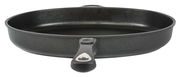 Schwarze Fischpfanne, oval, 41 x 27 cm, mit Griff, seitliche Perspektive