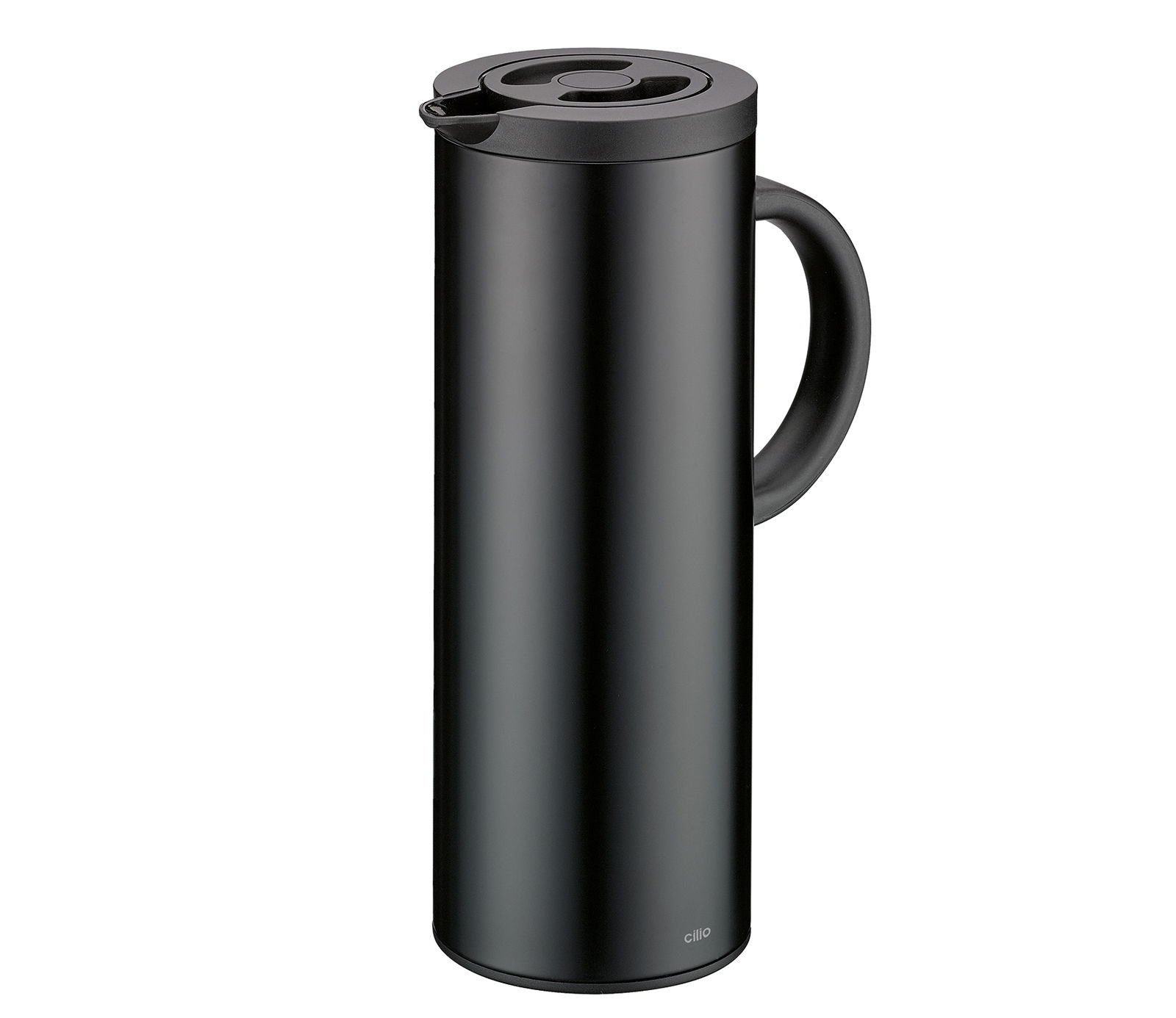 Schwarze Isolierkanne 1l der Serie FIRENZE von Cilio, seitliche Perspektive