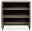 Frontale Ansicht eines offenen Sideboards mit zwei Türen und drei Regalböden, modernes Design in neutralen Farben.