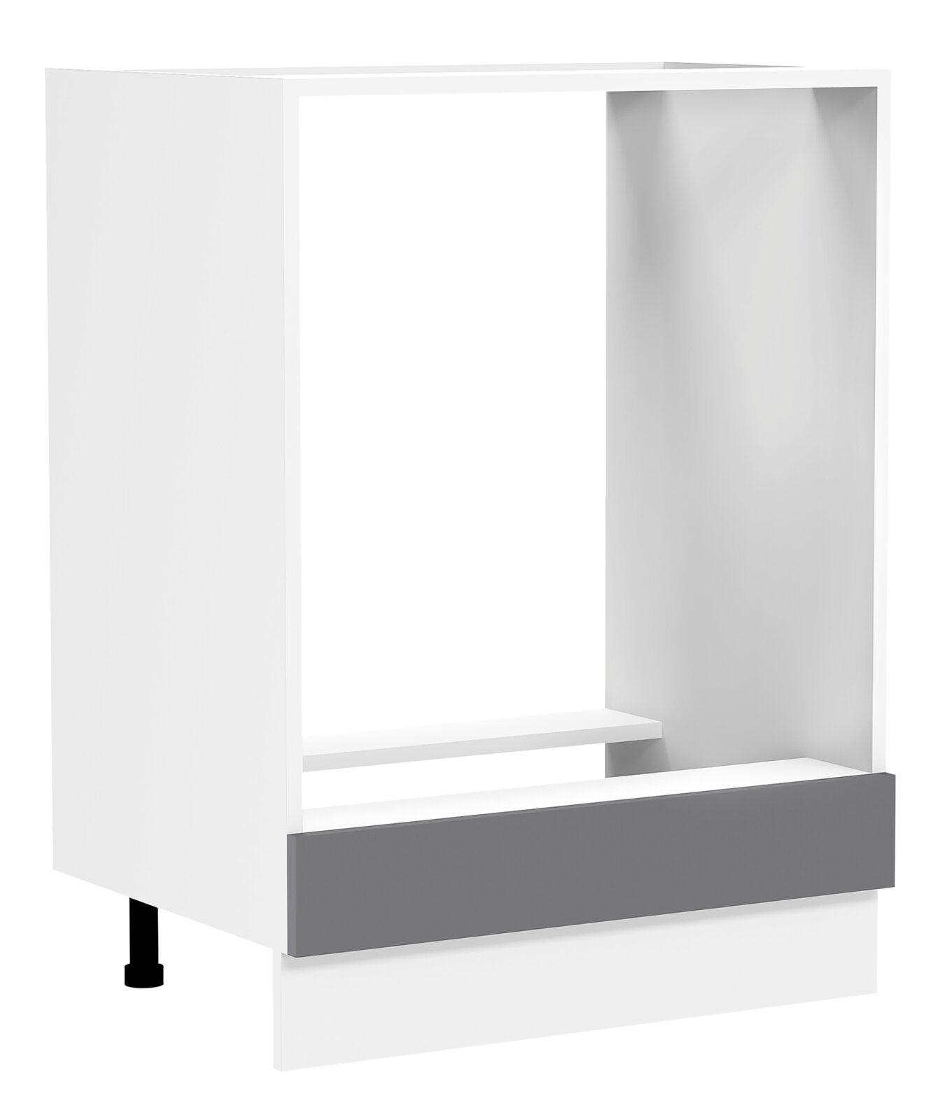 VCM Herdumbauschrank FASOLA Weißer Badezimmerschrank/Waschtischunterschrank mit offenem Regalfach und grauer Schubladenfront, Produktansicht schräg von vorne
