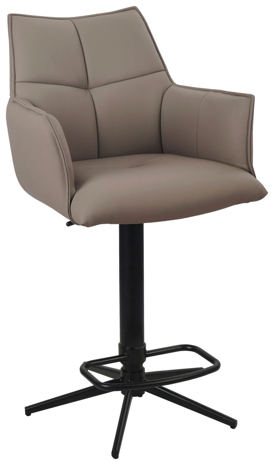 Novel Barstuhl MIAMI Barstuhl MIAMI in seitlicher Perspektive mit gepolstertem Sitz und Rückenlehne, schwarzem Metallgestell und Fußstütze.