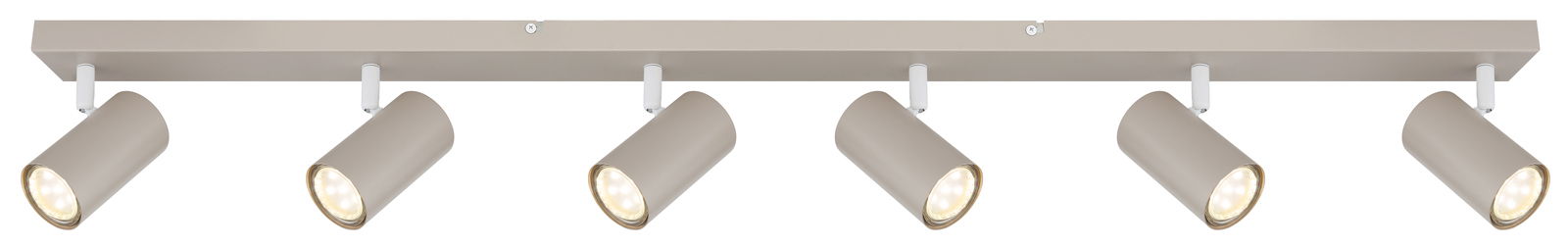 Sechsflammiger Deckenstrahler in moderner, minimalistischer Ausführung, seitliche Perspektive