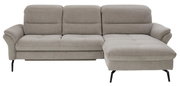 Graues Longchair-Sofa mit drei Sitzplätzen und rechter Armlehne, Vorderansicht