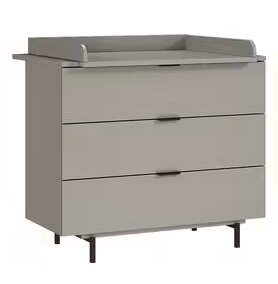 Graue Wickelkommode mit drei Schubladen, seitliche Perspektive
