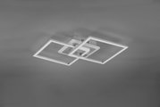 Moderne LED-Deckenleuchte mit zwei überlappenden quadratischen Rahmen, seitliche Perspektive