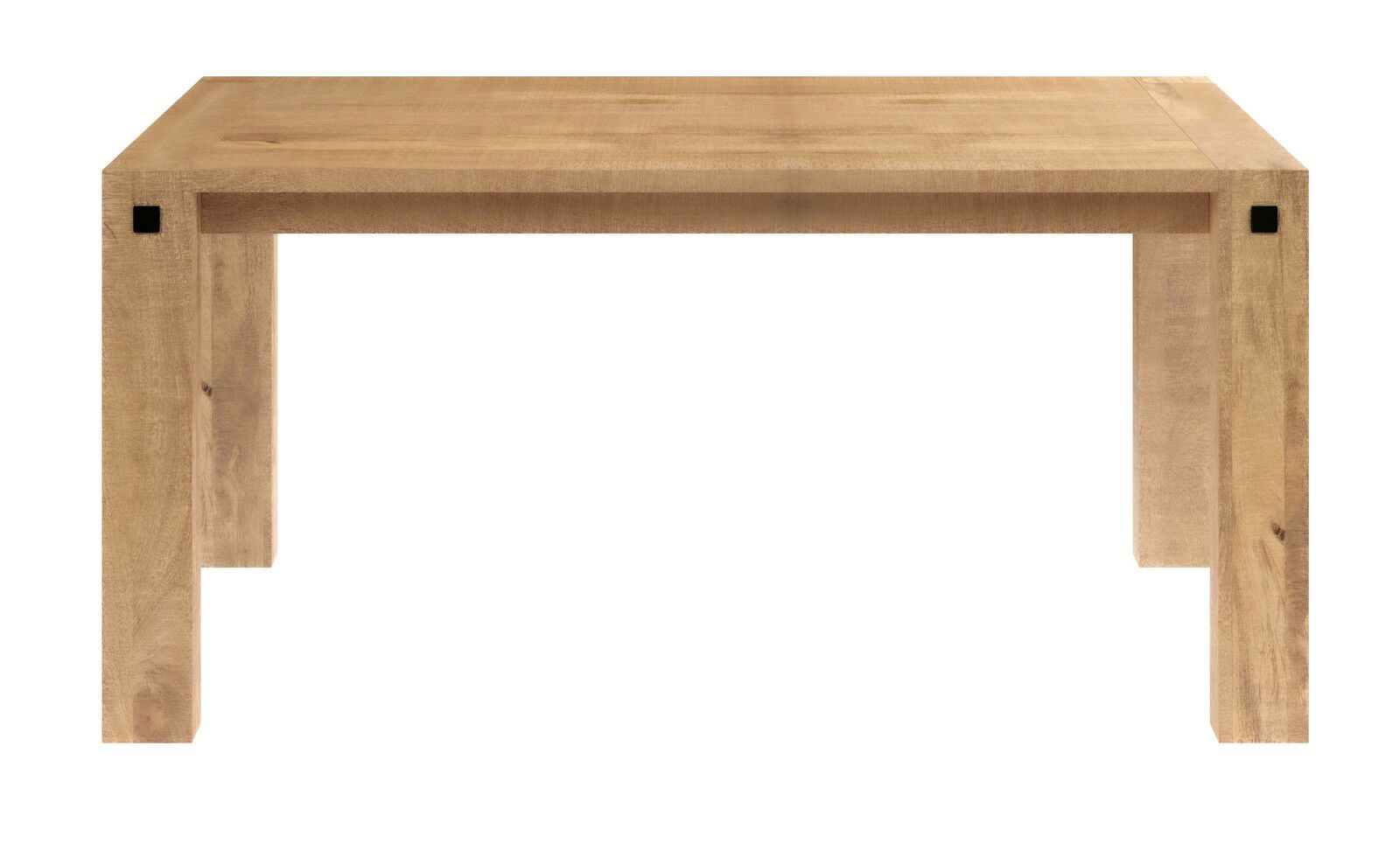 Esstisch aus Holz in natürlicher Farbe, frontal fotografiert