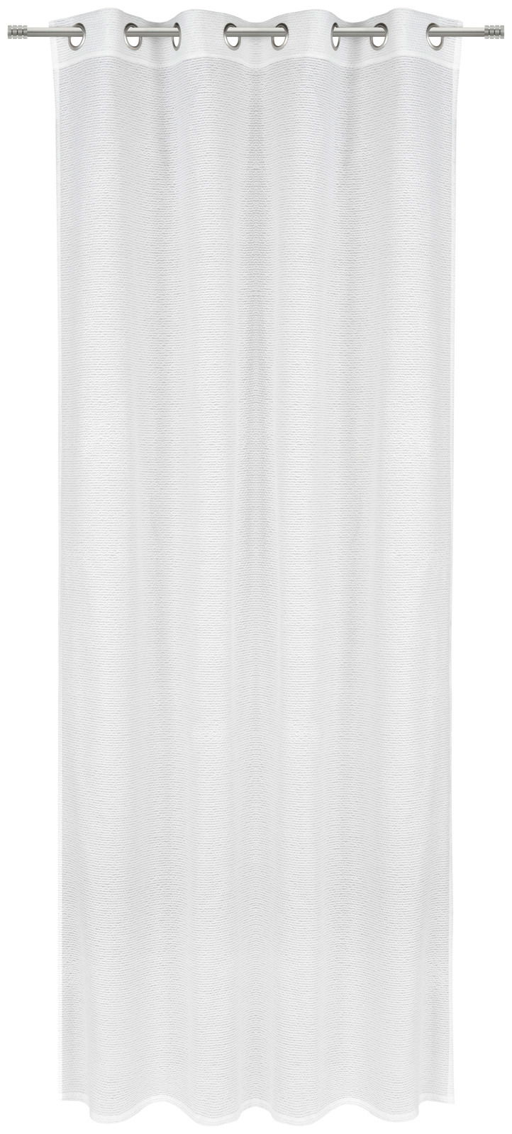 Weißer Ösenschal 135x245cm, frontal fotografiert, mit gleichmäßigen Falten und silbernen Ösen.