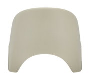 Achterkant van een beige stapelbare stoel met rugleuning