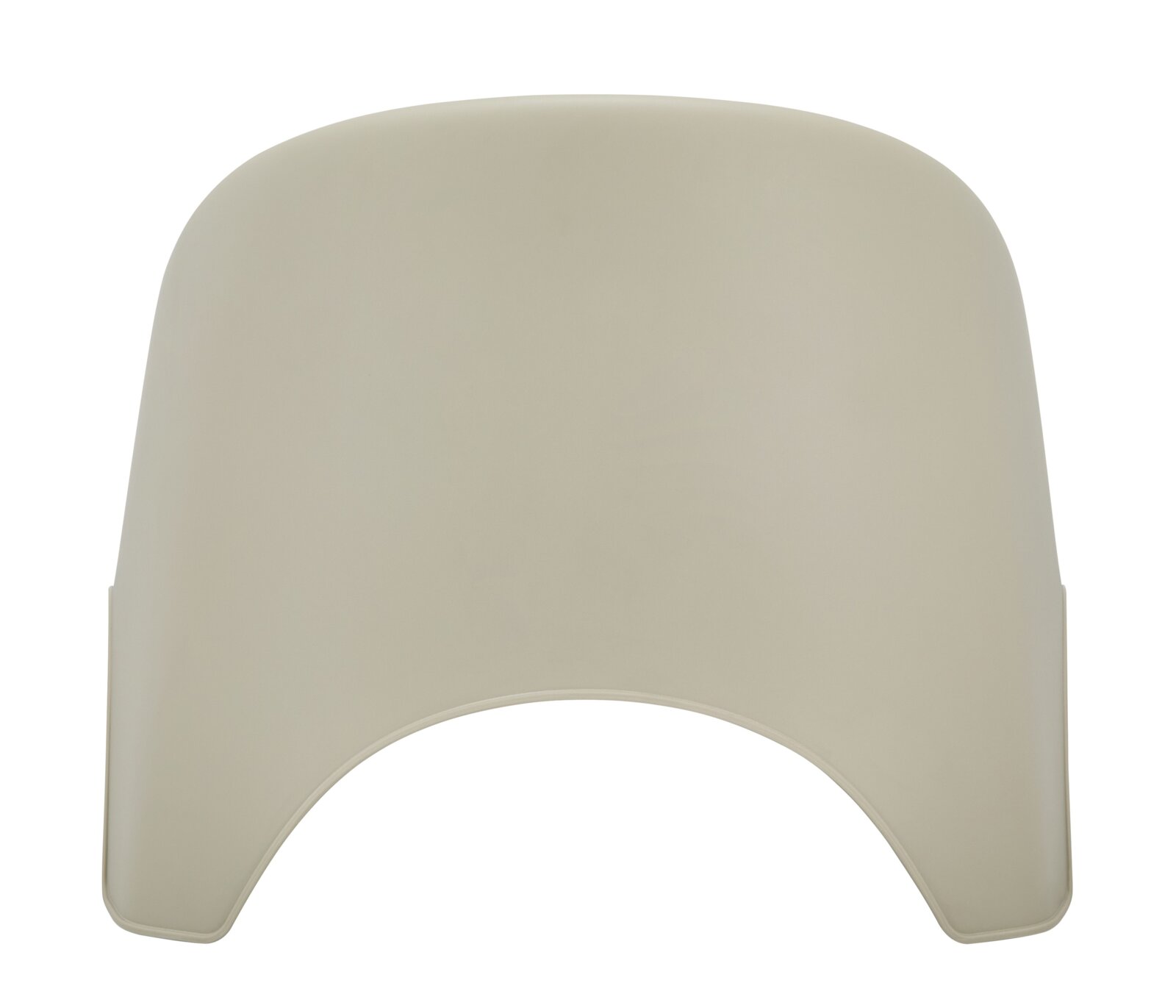 Achterkant van een beige stapelbare stoel met rugleuning