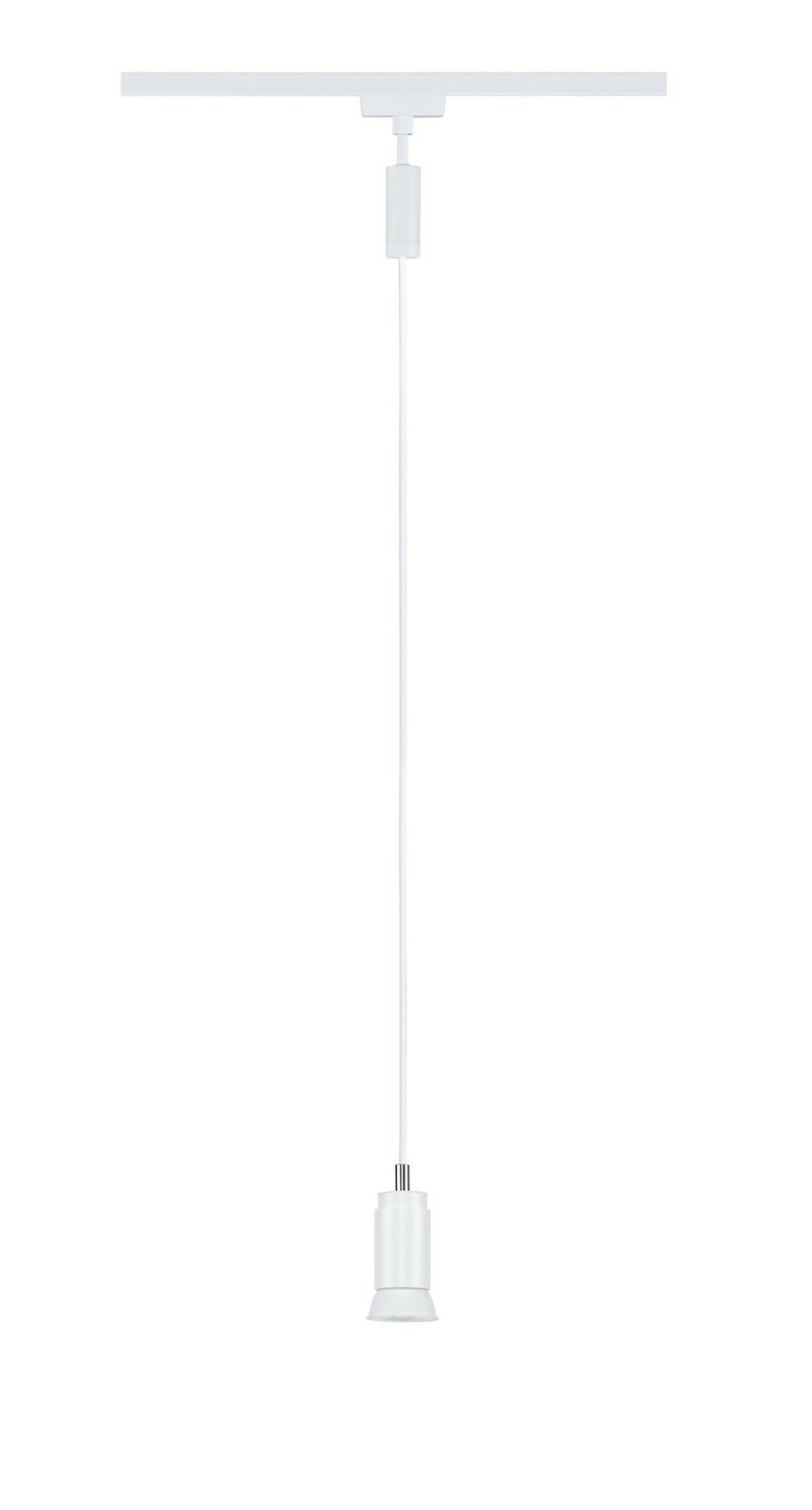 PAULMANN Schienenpendel Runa URAIL Weißes Schienenpendel Runa, hängend von einer Decke, seitliche Perspektive