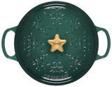 Grüner Bräterdeckel mit goldfarbenem Sternknauf, Draufsicht