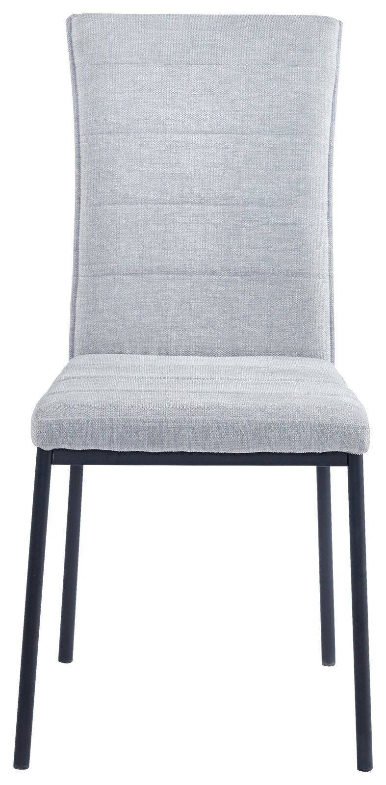 Moderner grauer Stuhl mit gepolsterter Rückenlehne und Sitzfläche, Vorderansicht