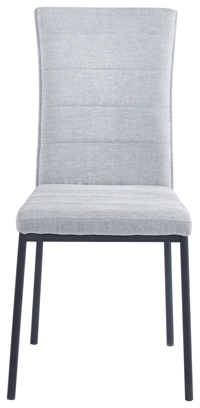 Moderner grauer Stuhl mit gepolsterter Rückenlehne und Sitzfläche, Vorderansicht