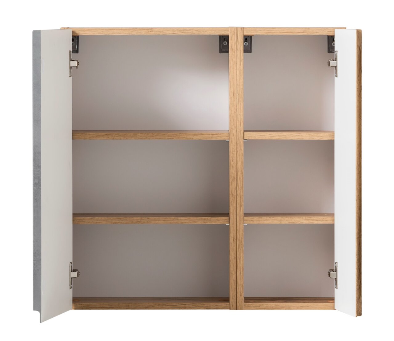XORA Hängeschrank VARESE Hängeschrank 65 cm mit offenen Türen, drei Regalböden und Holzoptik, Frontalansicht