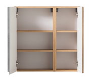 Hängeschrank 65 cm mit offenen Türen, drei Regalböden und Holzoptik, Frontalansicht