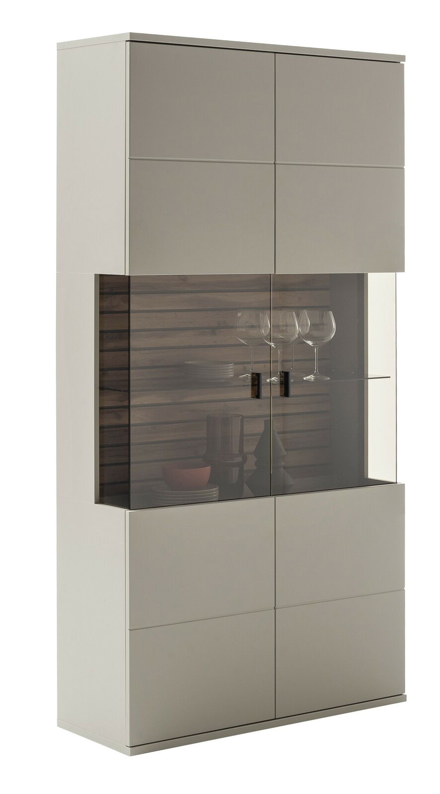 Moderne Kombi-Vitrine LÜTTICH in hellem Design mit Glaseinsatz, seitliche Perspektive