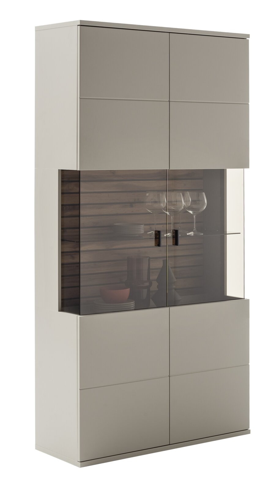 Moderne Kombi-Vitrine LÜTTICH in hellem Design mit Glaseinsatz, seitliche Perspektive