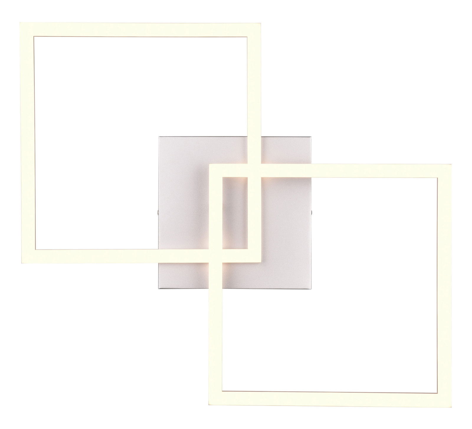 Moderne Deckenleuchte Trail mit zwei überlappenden quadratischen Rahmen, Ansicht von vorne.