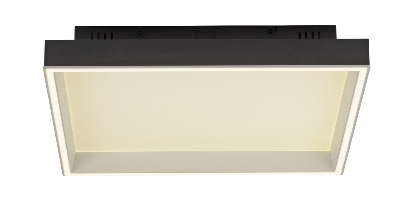 Moderne quadratische Deckenleuchte Q-MAGONG in Schwarz und Weiß, von unten betrachtet.