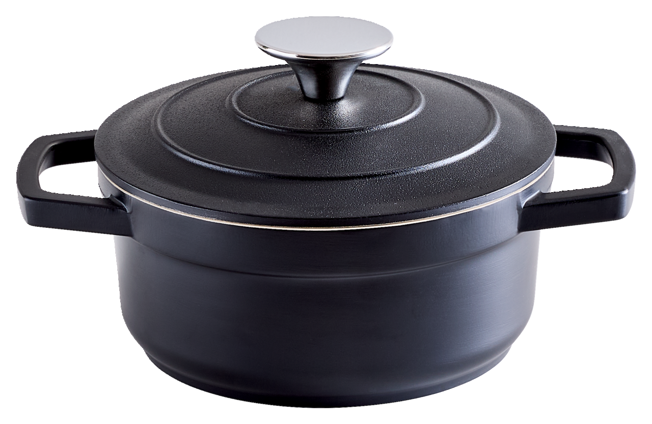 Homeware Kochtopf 16cm Schwarzer Kochtopf mit Deckel und zwei Griffen, seitliche Perspektive