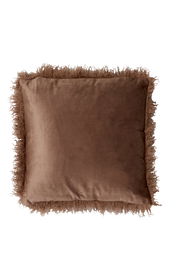 Braunes Kissen mit flauschigen Fransen, Draufsicht