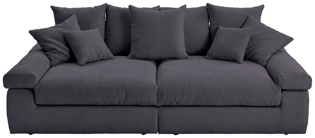 Großes, graues Big-Sofa mit mehreren Kissen, Vorderansicht