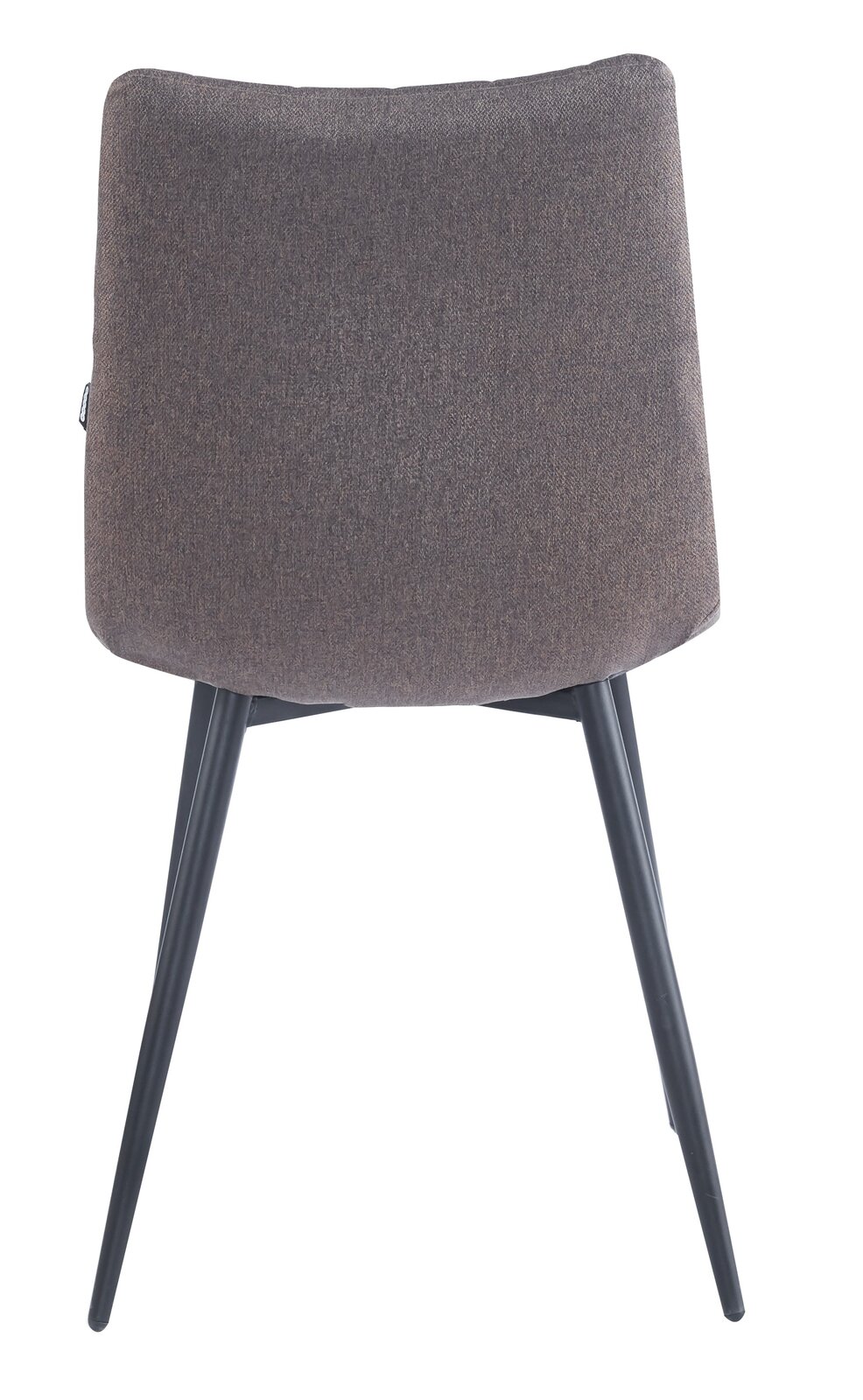 BOXXX Stuhl COURTNEY Rückansicht eines modernen Stuhls mit braunem Stoffbezug und schwarzen Metallbeinen.
