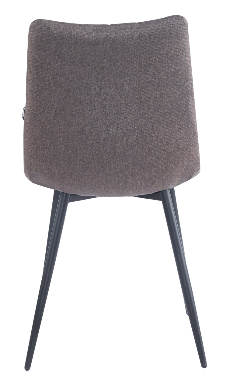 BOXXX Stuhl COURTNEY Rückansicht eines modernen Stuhls mit braunem Stoffbezug und schwarzen Metallbeinen.