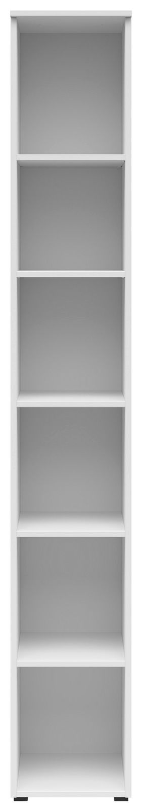 Weißes Regal mit fünf offenen Fächern, Frontalansicht