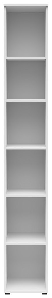 Weißes Regal mit fünf offenen Fächern, Frontalansicht
