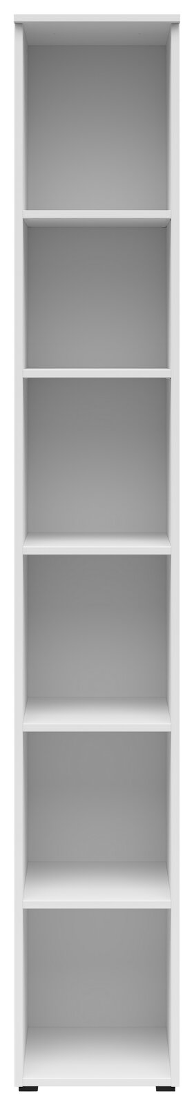 Weißes Regal mit fünf offenen Fächern, Frontalansicht