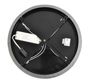 Rückansicht einer runden LED-Deckenleuchte mit sichtbarer Verkabelung und Montagehalterung.