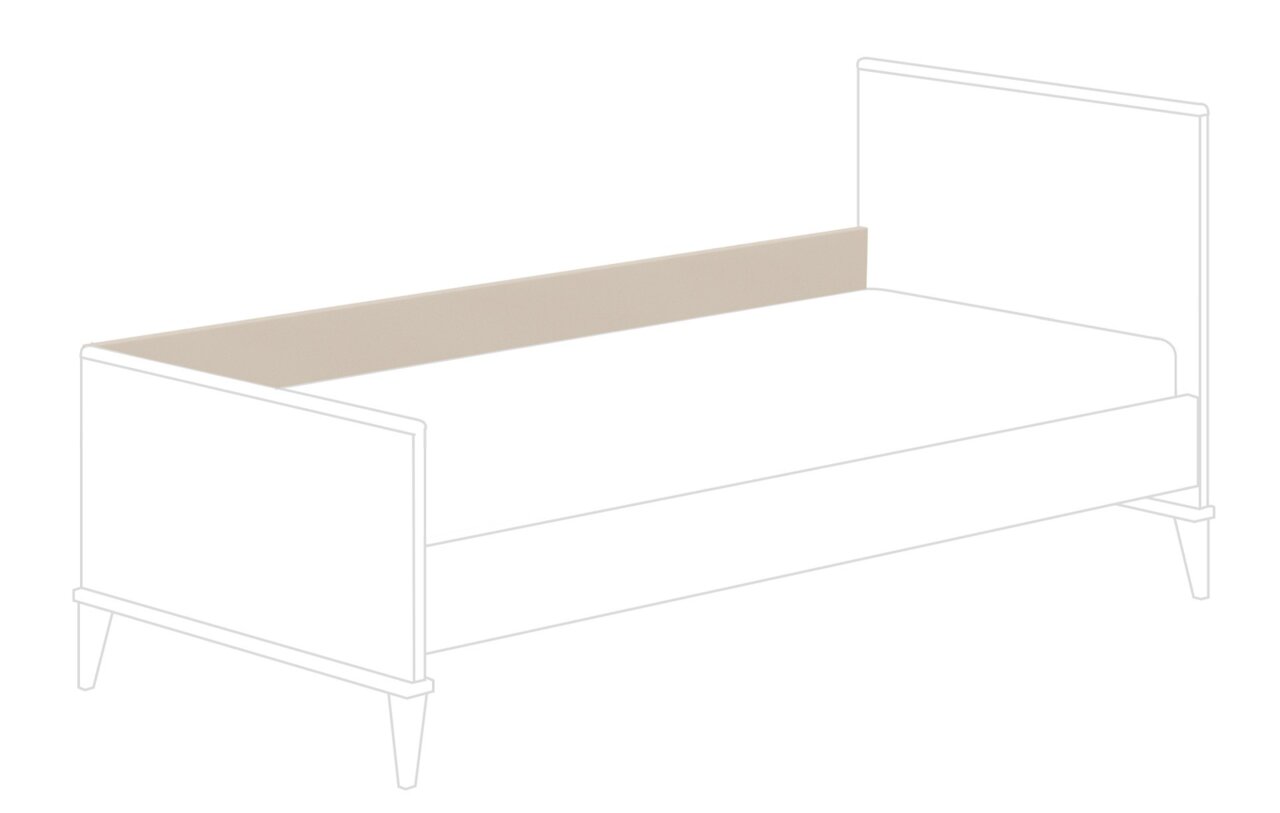 Seitliche Ansicht eines Betts mit einer Schutzseite in Beige.