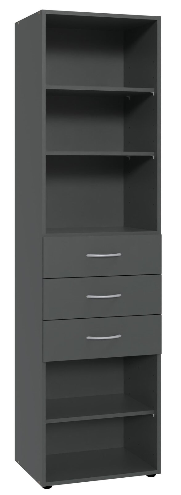 XORA Regal hoch MULTIRAUMKONZEPT Hohes, graues Regal mit mehreren offenen Fächern und drei Schubladen, Frontalansicht