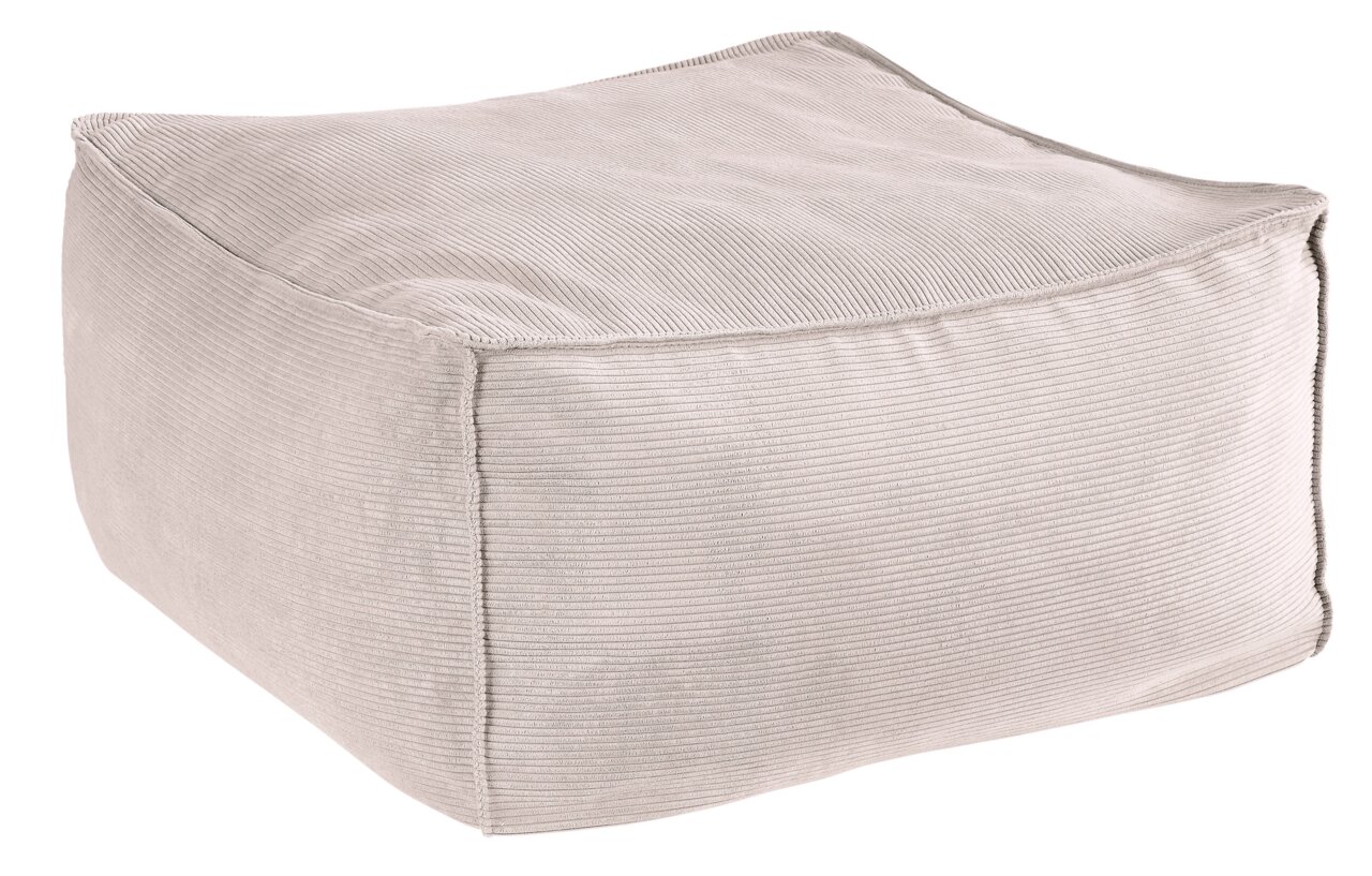 Pure Home Lifestyle Kruk NOPPA Vierkante poef van beige, geribbelde stof, gezien vanuit de zijkant