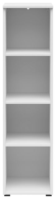 Weißes Regal mit vier offenen Fächern, frontale Ansicht