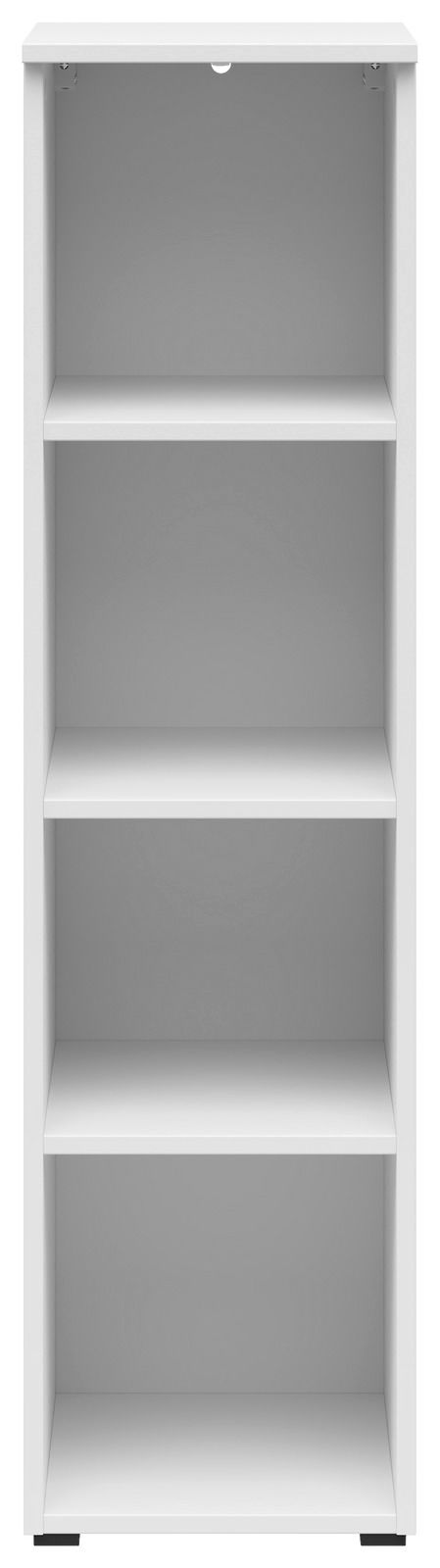 Weißes Regal mit vier offenen Fächern, frontale Ansicht