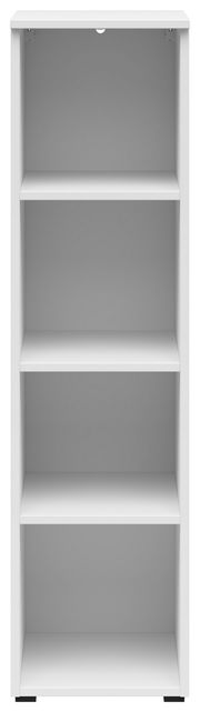 Weißes Regal mit vier offenen Fächern, frontale Ansicht