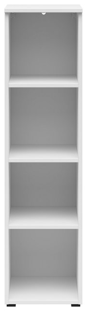 Weißes Regal mit vier offenen Fächern, frontale Ansicht