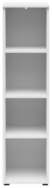 Weißes Regal mit vier offenen Fächern, frontale Ansicht