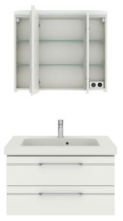 Badezimmermöbel-Set mit offenem Spiegelschrank und Waschbeckenunterschrank, Frontalansicht