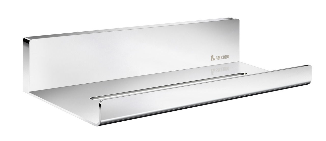 Verchromte Duschablage mit modernem Design, seitliche Perspektive